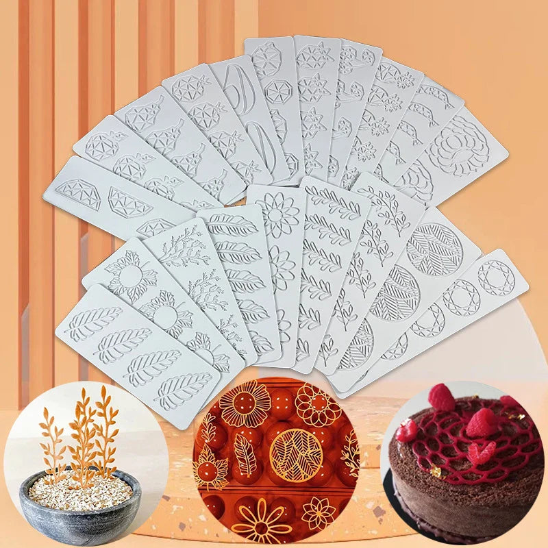 Various Leaves & Geometric Flower Silicone Cake Lace Mold — Cake Decorating Border Tool for Baking