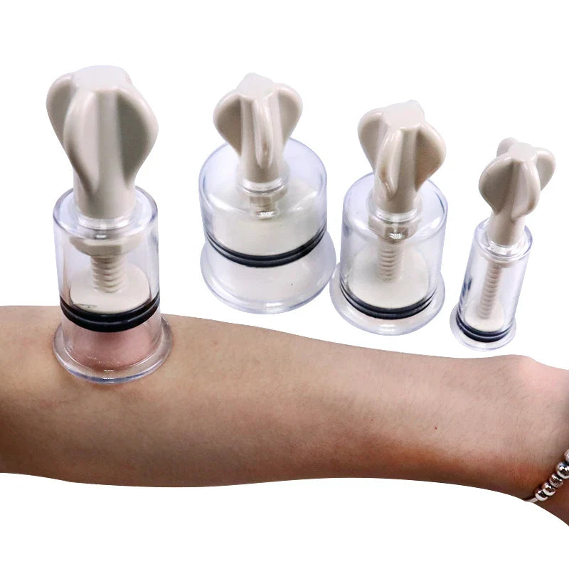 Rotating Handle Suction Cupping Set – 4 Sizes Twist Vacuum Cups for Nipple Enhancement & Anti-Cellulite Massage
