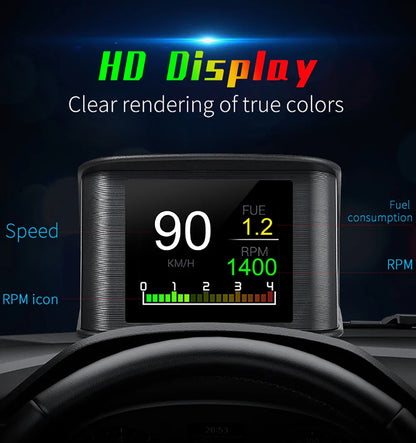 P10 Pro Head-Up Display – On-Board OBD2 Computer with Digital Speedometer, Mileage, Temperature & Driving Data Gauge