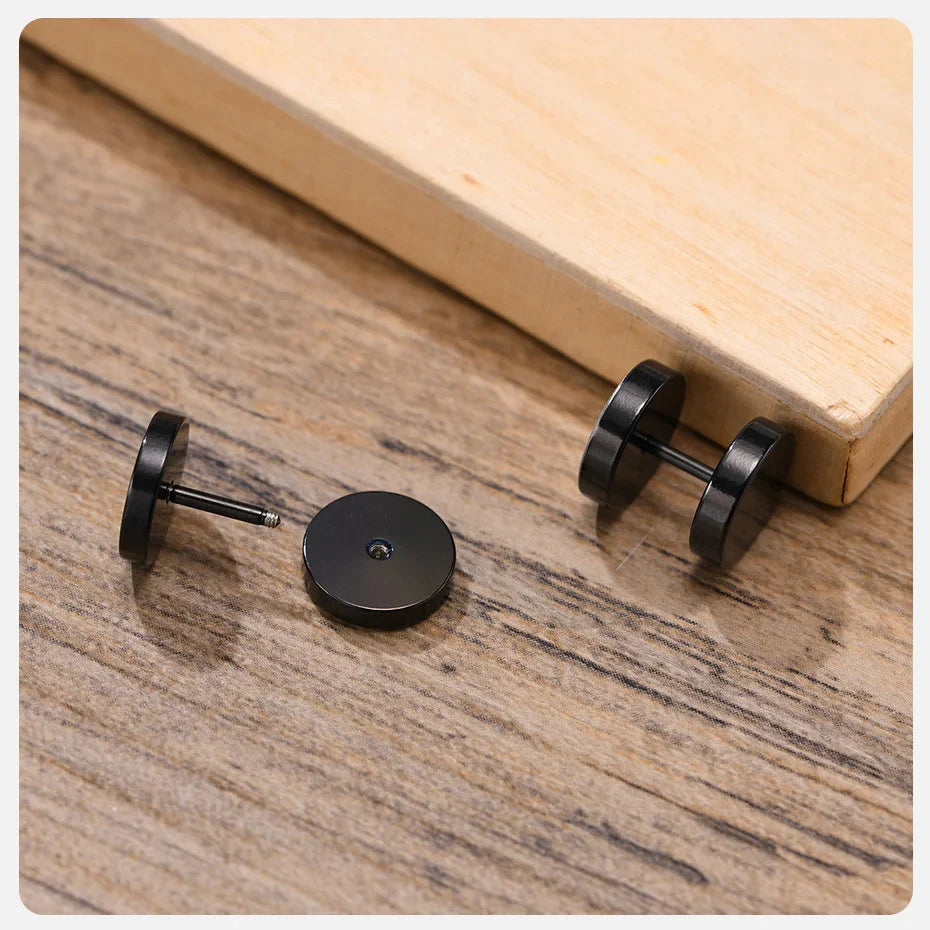 Vnox Men's Viking Black Stud Earrings - Vegvisir & Norse Valknut, Cool Punk Stainless Steel Set