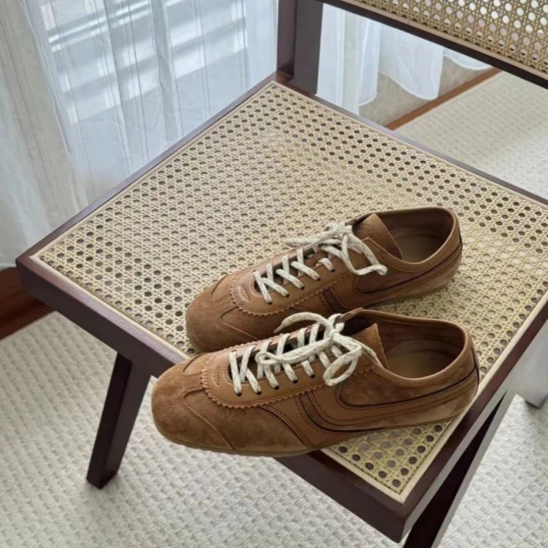 Women’s 2024 Genuine Leather Sneakers – Casual Spring Flat Training Shoes for Ladies