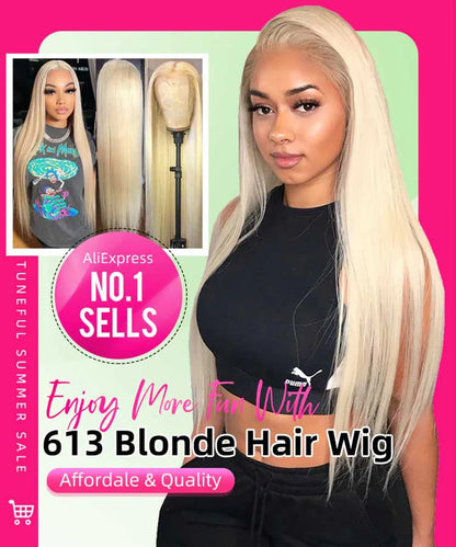 13x6 HD Transparent 613 Blonde Lace Front Wig – Brazilian Bone Straight Bob Human Hair Wig