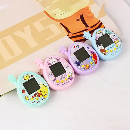 2Pcs Electronic Virtual Pet Raising Handheld Game Console - Mini Keychain Toy in Random Color