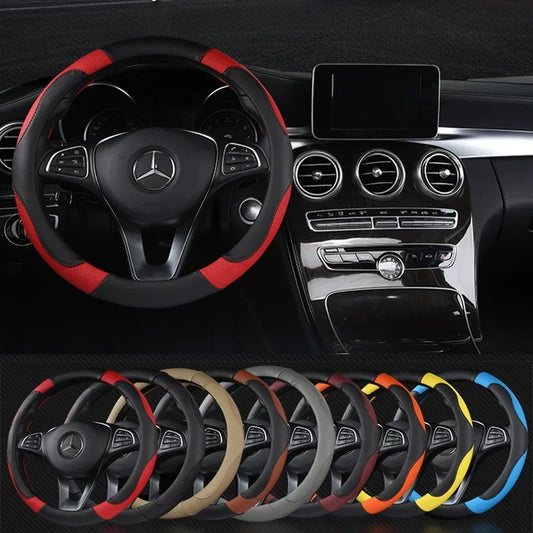 PU Leather Car Steering Wheel Cover — Breathable, Anti-Slip, 37-38cm Universal Car Accessory