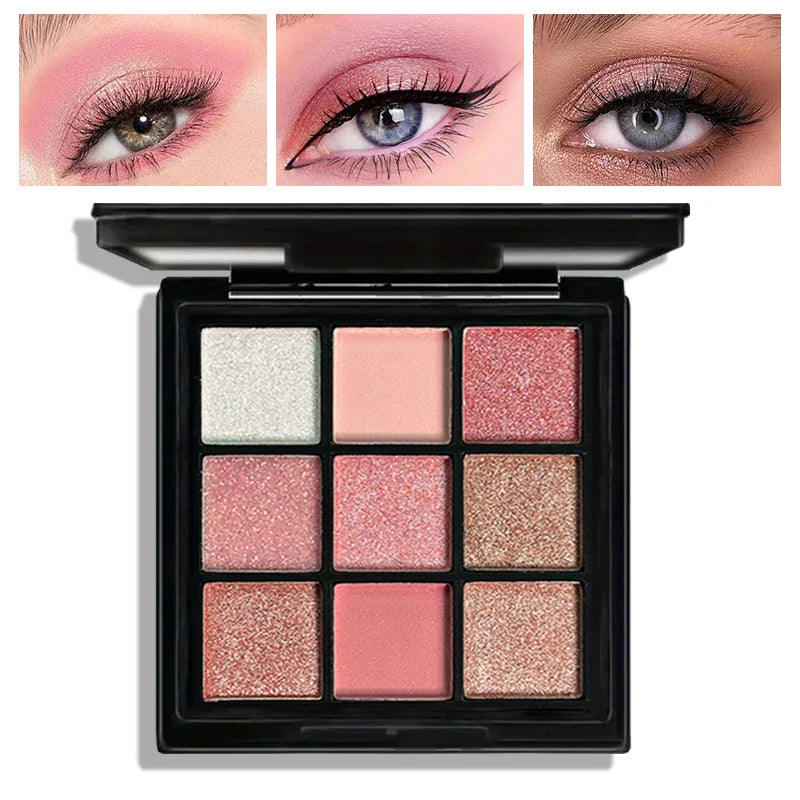 9-Grid Red Eyeshadow Palette – Purple Glitter, Pearlescent Matte & Shimmer Long-Lasting Eye Makeup for Women