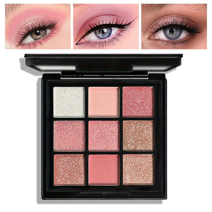 9-Grid Red Eyeshadow Palette – Purple Glitter, Pearlescent Matte & Shimmer Long-Lasting Eye Makeup for Women