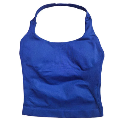 Women’s Strappy Gym Tank Top – Padded Sports Bra Backless Seamless Yoga Crop Top Halter Fitness Vest Activewear