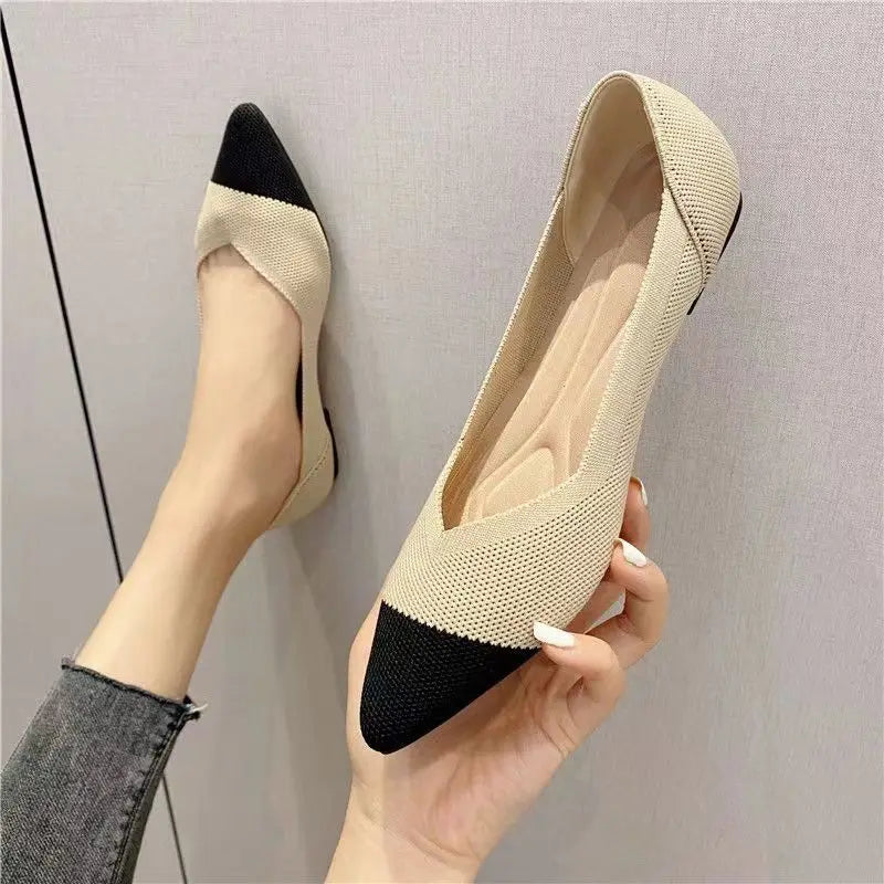 Women’s Knitted Elastic Flat Shoes Plus Size 42–43 – Soft Comfortable Slip-On Flats for Spring & Autumn
