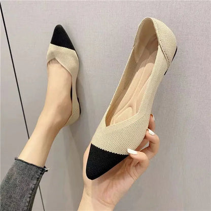 Women’s Knitted Elastic Flat Shoes Plus Size 42–43 – Soft Comfortable Slip-On Flats for Spring & Autumn