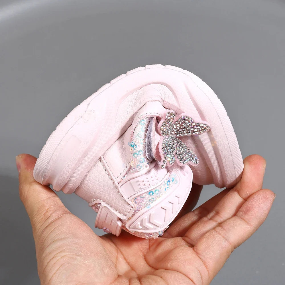 2025 Girls Butterfly Sneakers - Bling Leather Soft Sole Sport Shoes for Toddlers & Kids