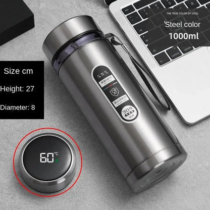 304 Stainless Steel Vacuum Thermos Bottle 800ml–1L with LED Temperature Display – Portable Travel Tea & Coffee Insulated Drinking Cup