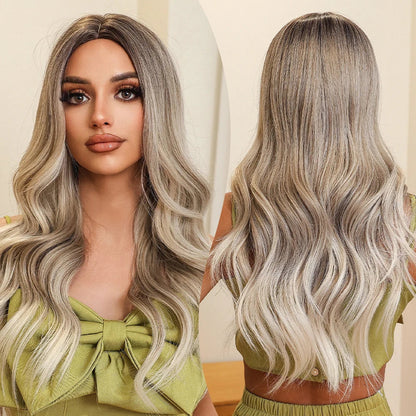 Long Wavy Brown Synthetic Wig for Women – Middle Part, Natural Look, Heat-Resistant Fiber for Daily Wear & Cosplay