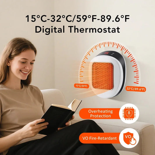 Portable PTC Electric Heater – EU/US Wall-Plug, Adjustable Temperature, Low-Noise Home & Bathroom Warmer