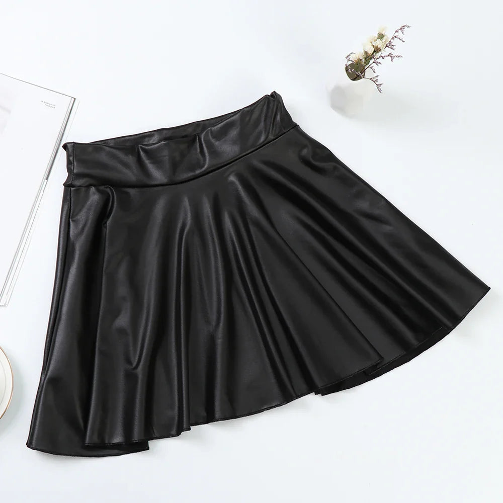 Women’s High Waist Mini Skirt — Elastic Faux Leather Short Skirt