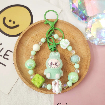 Labubu Cartoon Resin Bead Keychain – Creative Backpack Pendant DIY Gifts for Kids & Couples