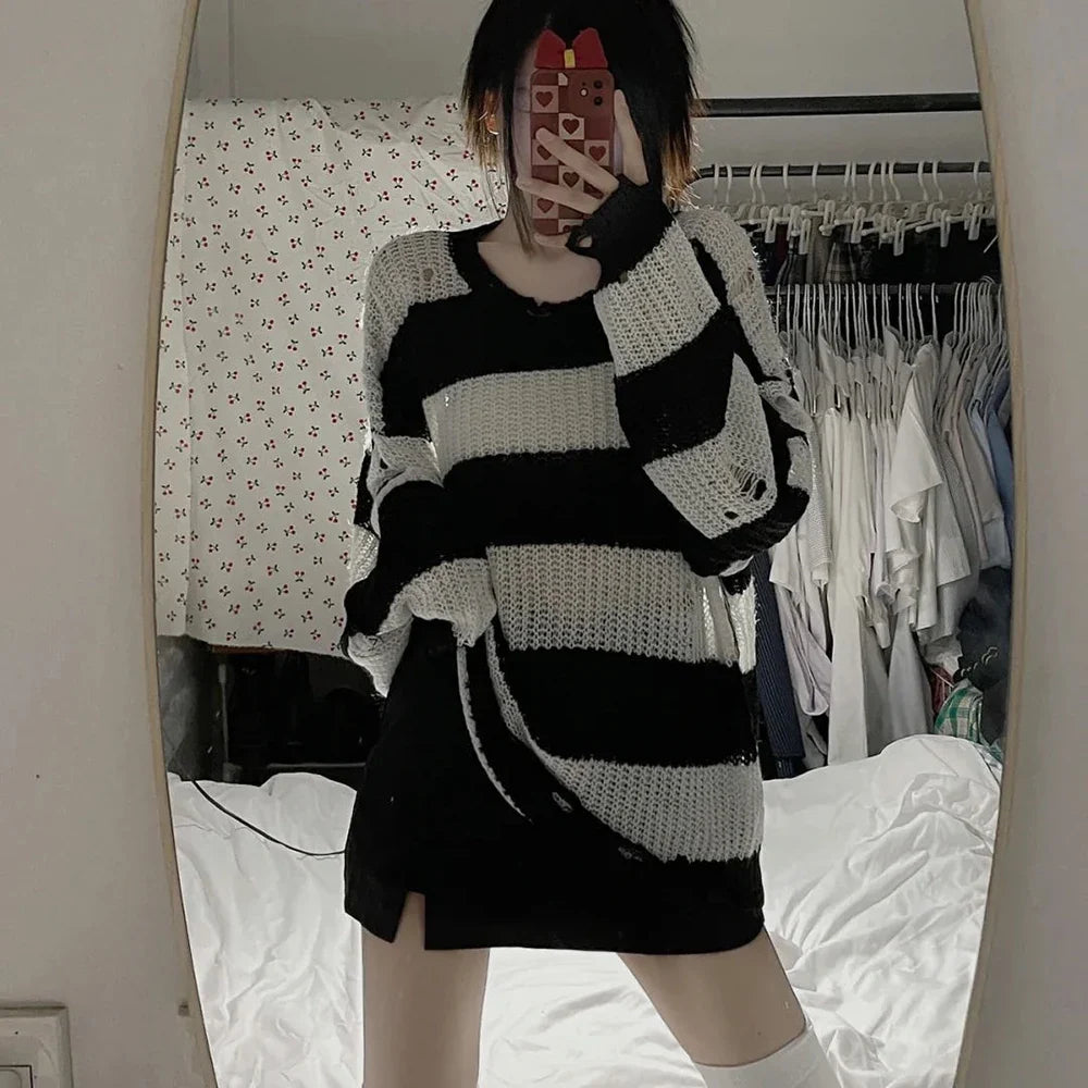 Anime NANA Okazaki Shinichi Cosplay Costume – Unisex Stripe Knitted Ripped Sweater for Autumn & Halloween