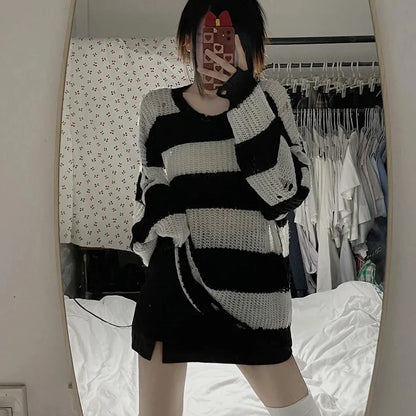 Anime NANA Okazaki Shinichi Cosplay Costume – Unisex Stripe Knitted Ripped Sweater for Autumn & Halloween
