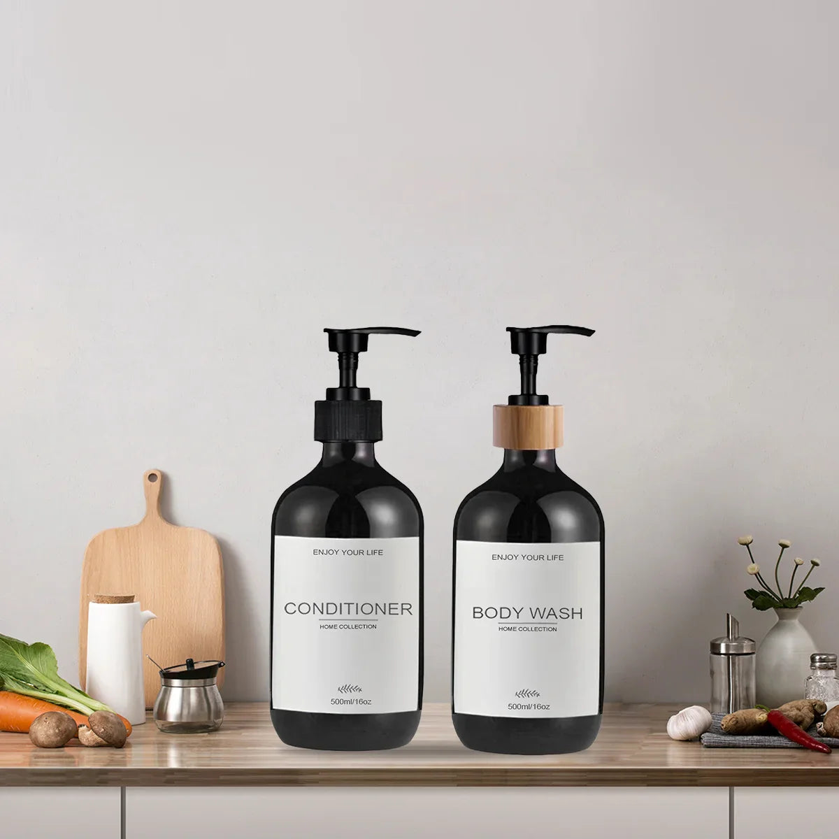 Kitchen Sink Soap Dispenser Bottle with Waterproof Labels – Refillable Dish Pump for Countertop