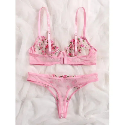 Sexy Lace Floral Lingerie Set for Women — Transparent Bra & Underwear Party Set, Sizes S-XL