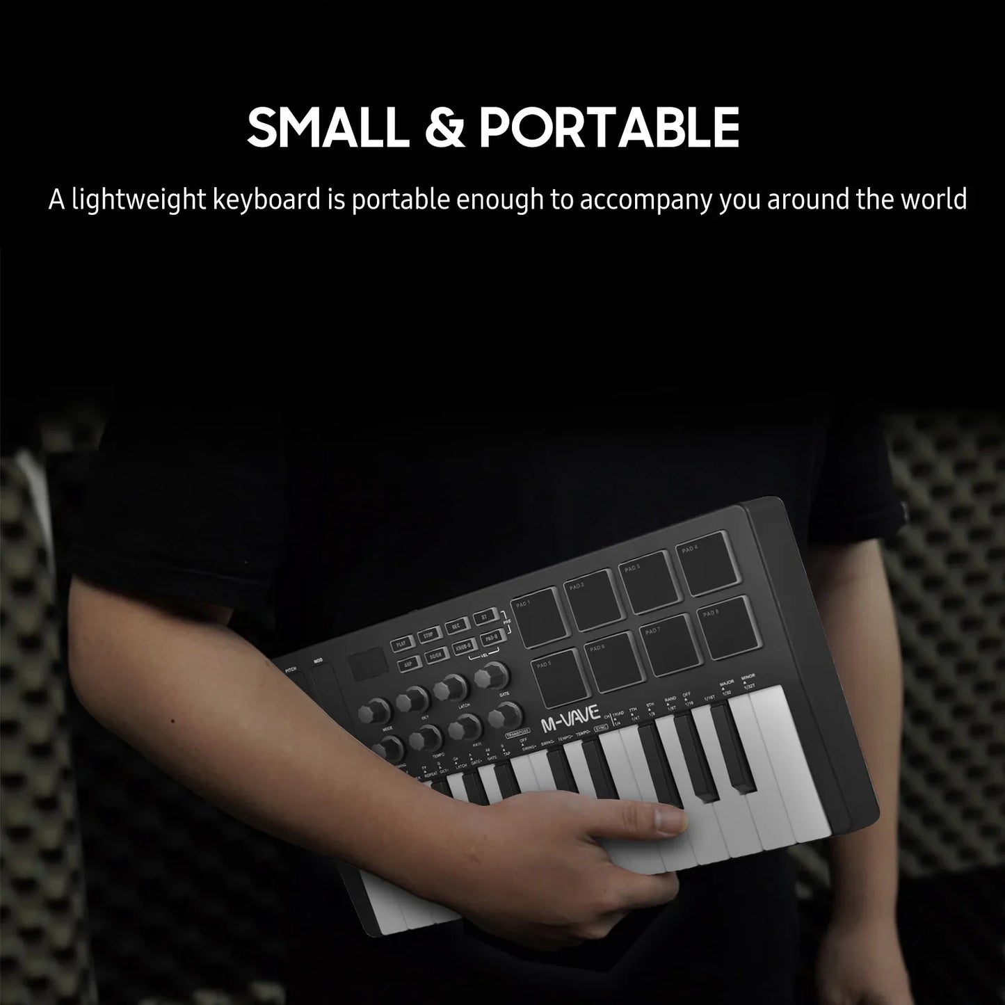 M-VAVE 25 Key MIDI Control Keyboard – Portable USB, Velocity-Sensitive Keys, 8 RGB Pads, 8 Knobs