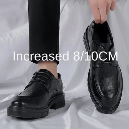 Men’s Cow Leather Dress Shoes with Platform Heel - British Style Casual Wedding & Groom Shoes, Breathable Fashion Formal Footwear