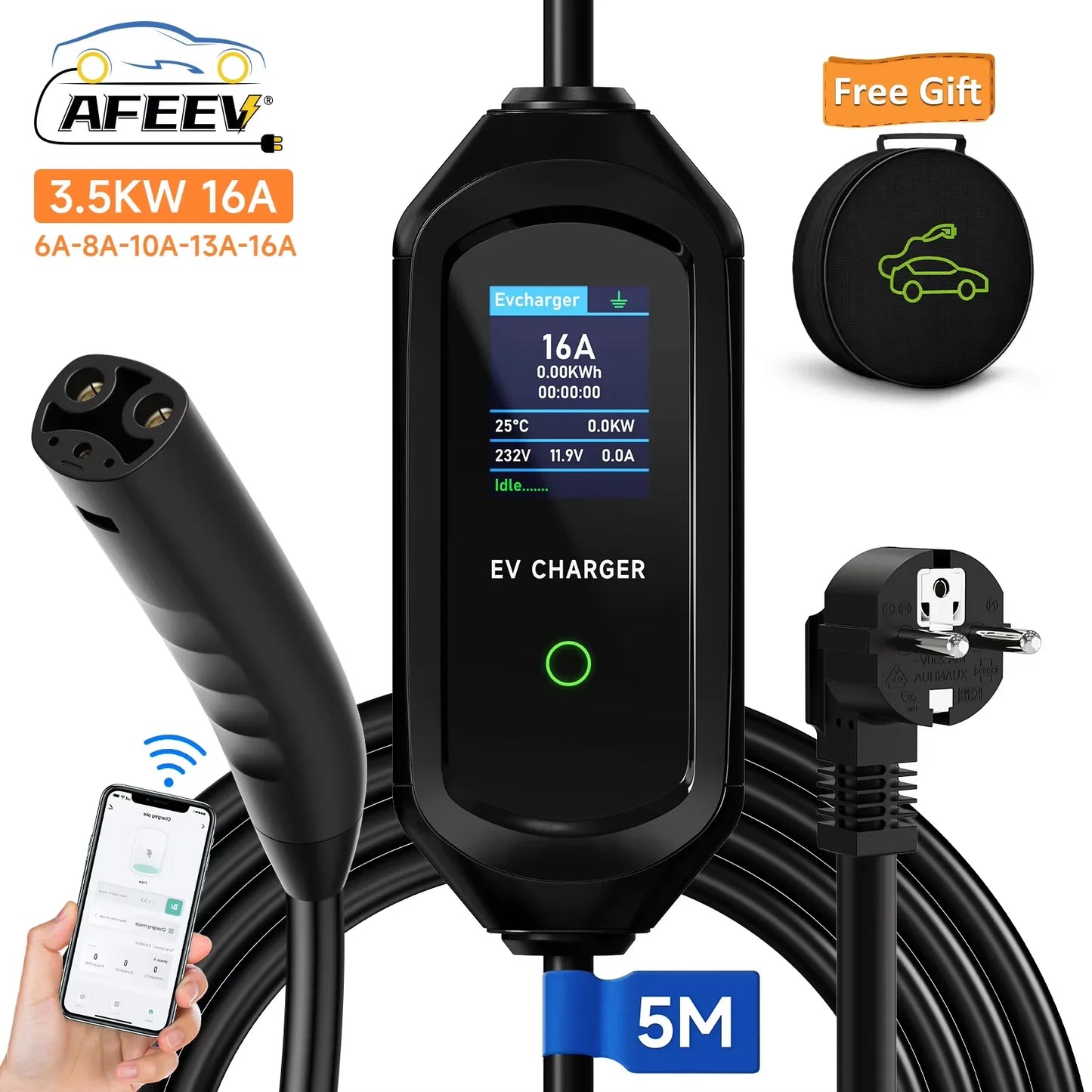 AFEEV 3.5KW/7KW Portable EV Charger for Tesla Model 3/X/Y/S Highland 2024 – Fast Charging Cable with CEE Plug & Wallbox