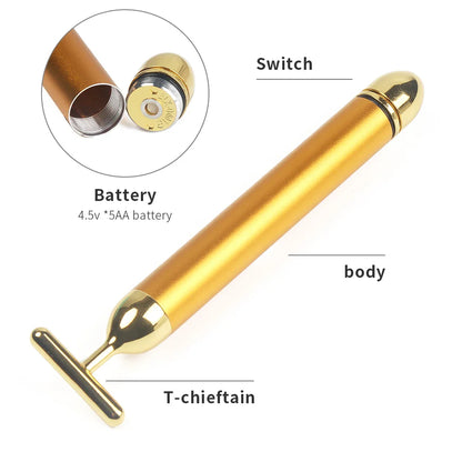 24K Gold Facial Slimming Beauty Bar – Pulse Vibrating Roller for Skin Lifting, Firming & Wrinkle Tightening