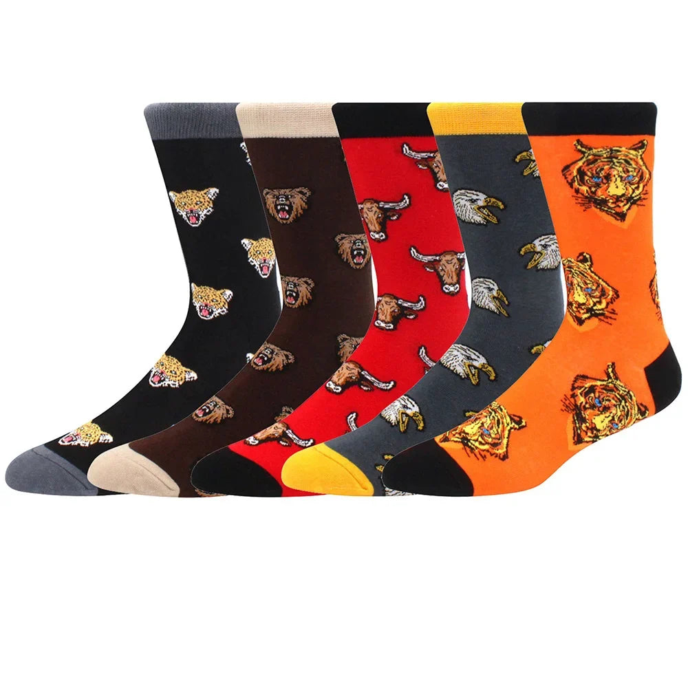 5-Pair Combed Cotton Novelty Crew Socks - Funny Skateboard Casual Socks for Men & Women
