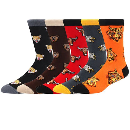 5-Pair Combed Cotton Novelty Crew Socks - Funny Skateboard Casual Socks for Men & Women