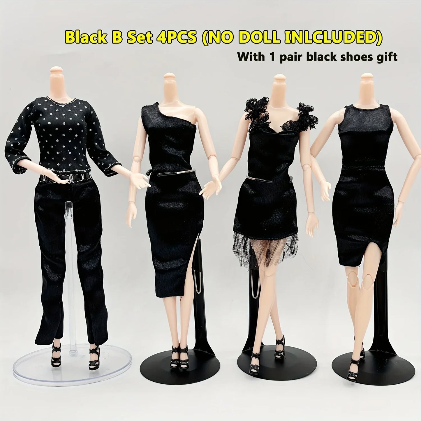 Fashion Black Dress for 11.5in/30cm 1/6 Doll – Clothes Only with Free Pair of Shoes