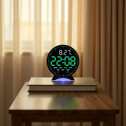 LED Digital Alarm Clock with Adjustable Brightness — Week, Date & Seconds Display, 2 Alarms, 12/24H Table Clock with Ambient Light