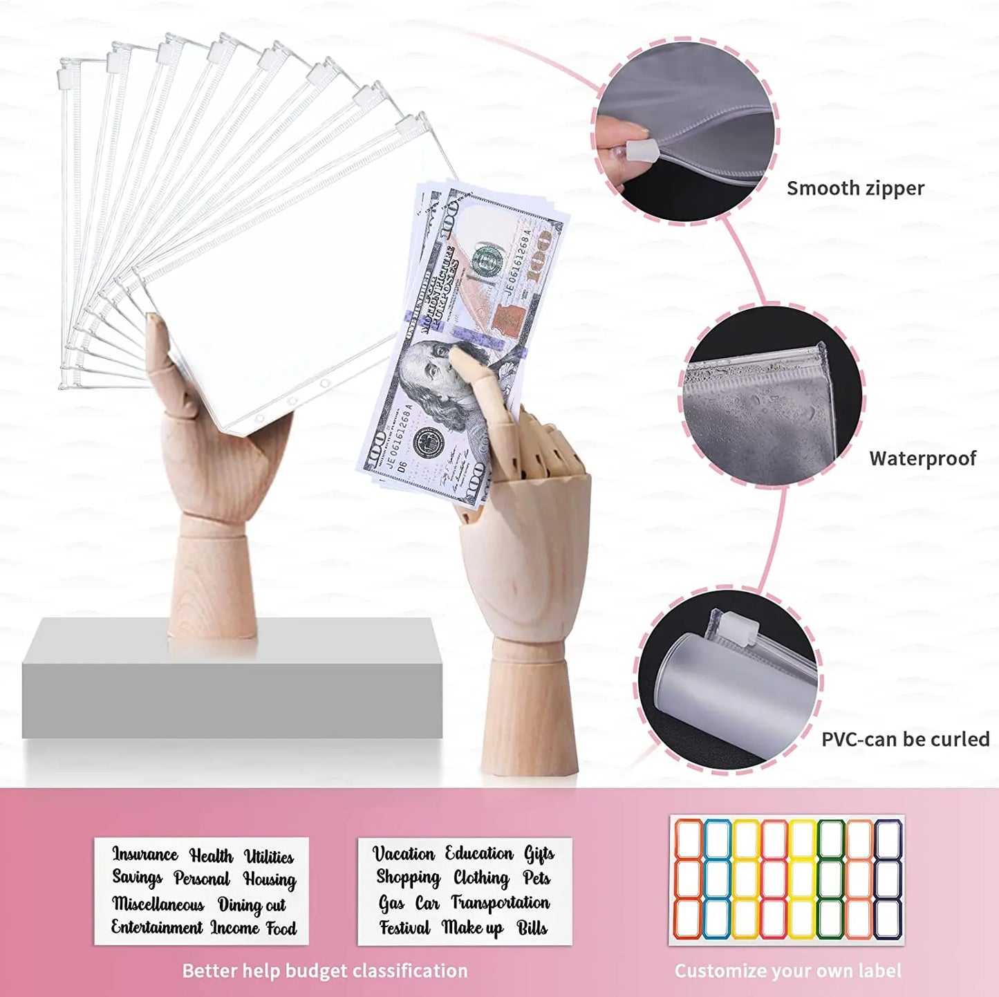 A6 Money Saving Organizer – PU Leather Budget Binder with Marble Notebook, 2023 Budget Planner, Envelope Office & School Supplies