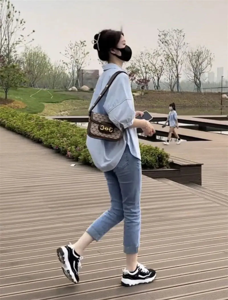 2025 Women’s Cotton Mid-Sleeve Loose Blouse – Casual Irregular Summer Shirt Korean Fashion