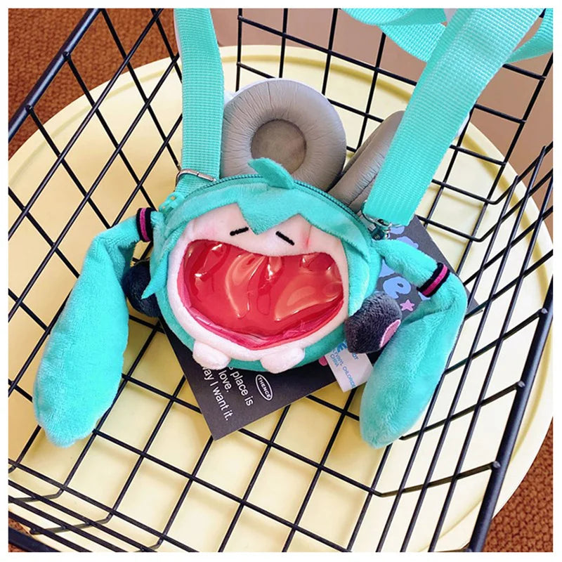 Hatsune Miku Coin Purse Shoulder Bag – Kawaii 14cm Plush Headphone Bag, Cartoon Crossbody Keychain Pendant, Perfect Girl Gift