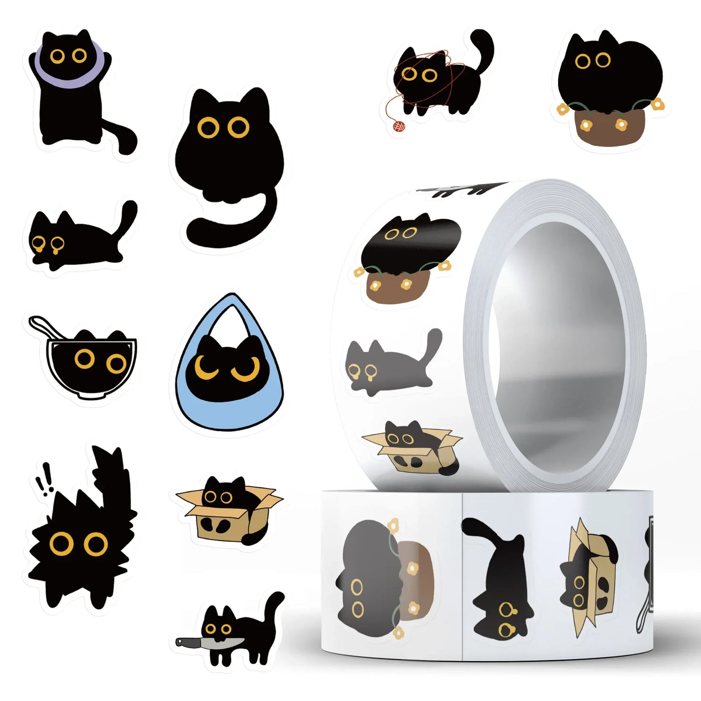 500pcs Cute Cat Stickers – DIY Graffiti, Envelope Seals, Stationery, Children’s Reward & Decorative Stickers