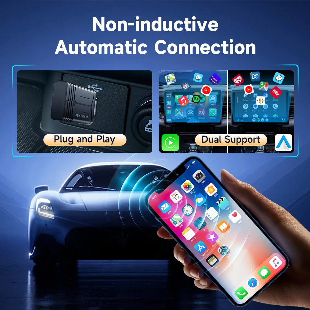 2025 HEYINCAR 2-in-1 Wireless Android Auto & CarPlay Adapter – Plug and Play for Kia, Volvo, Audi, MG, VW, Hyundai, Jeep