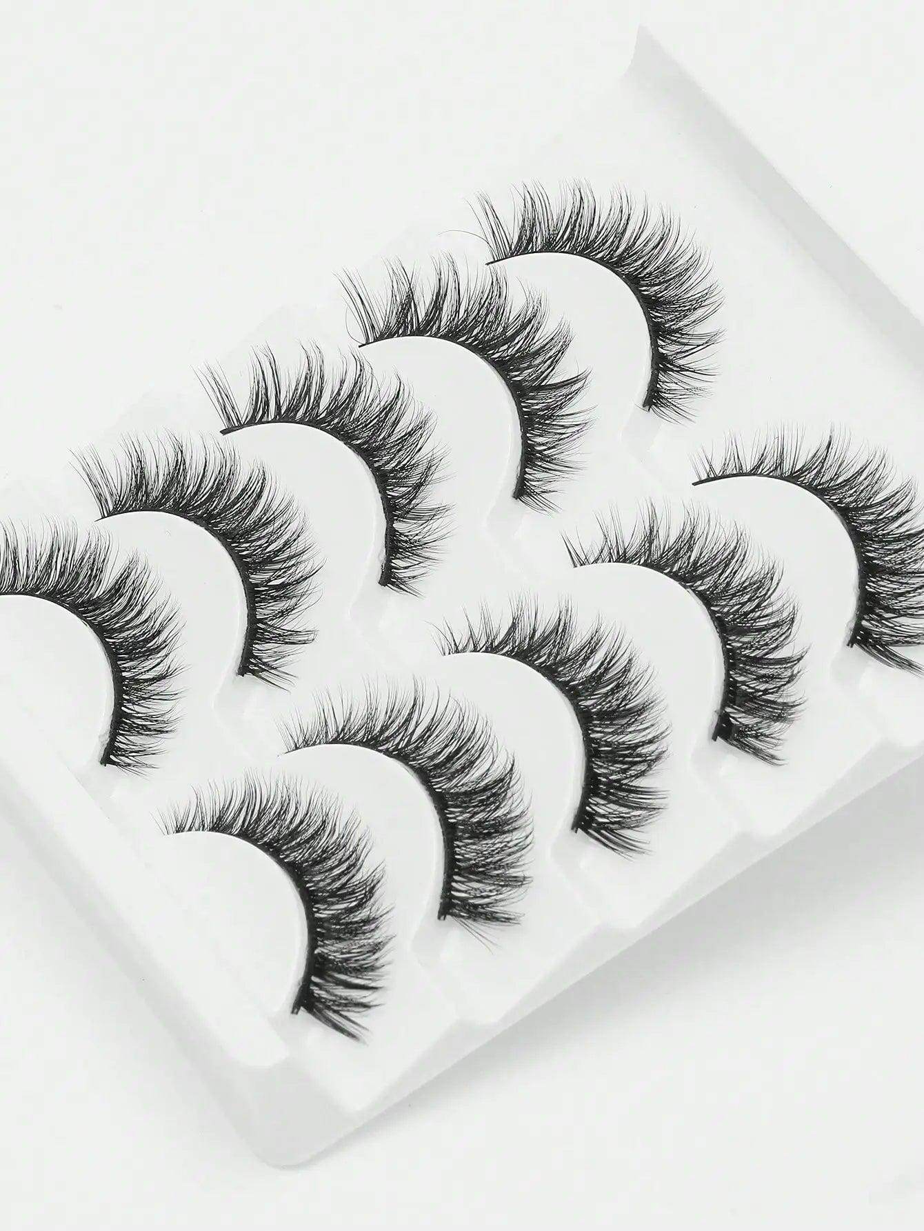 5 Pairs Cat Eye Faux Mink Eyelashes – Winged Long Natural Manga Style False Lashes Makeup Set