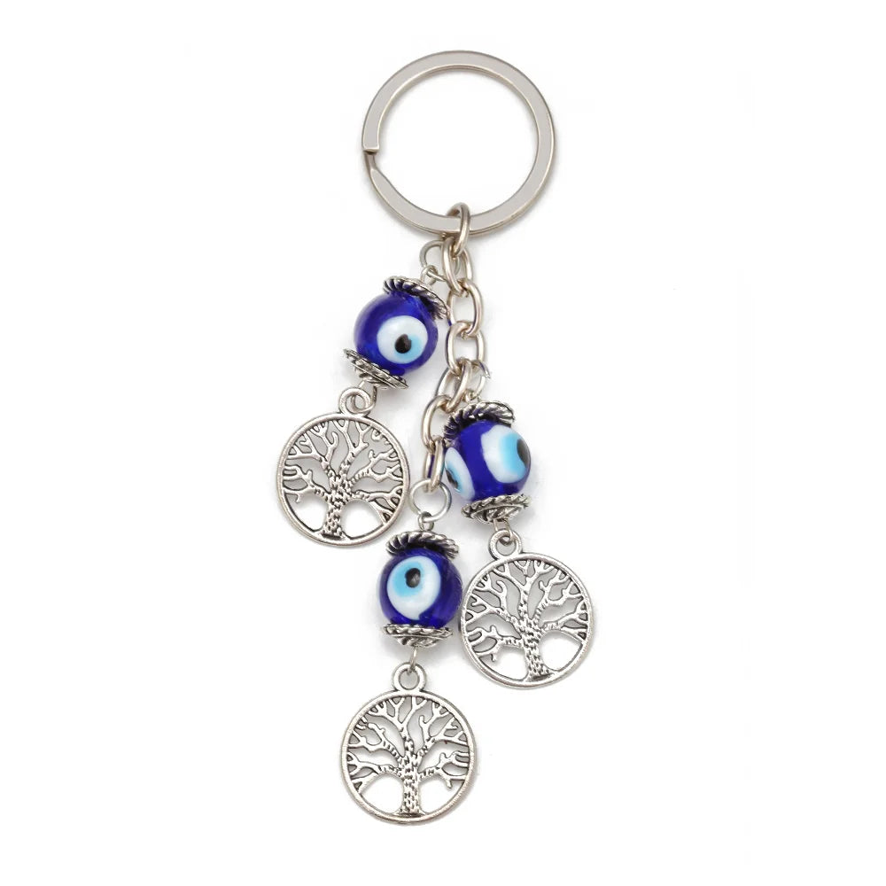 Lucky Eye Fatima Hand Keychain – Alloy Tree of Life Elephant Owl Blue Turkish Evil Eye Car Keyring Jewelry for Men & Women Gift