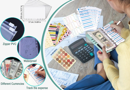 Budget Binder with Zipper Envelopes, Cash Envelopes, PVC Pockets, Stickers & Pen - Complete Budgeting Tool
