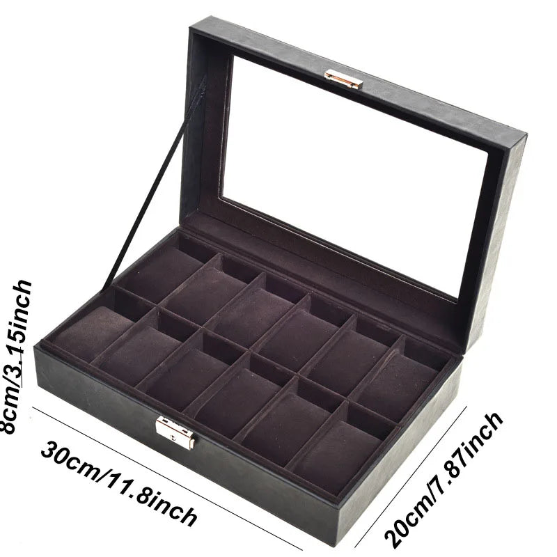 DELESYS PU Leather Watch Box – 2/3/4/5/6/8/10/12 Slot Storage Case with Lock, Traditional Style Gift Box