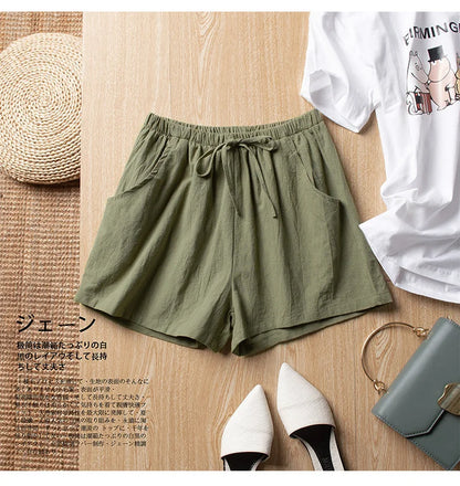 Women’s Cotton Linen High Waist Shorts — Black Casual Fashion Workout Sport Shorts