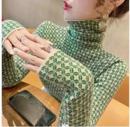 Women’s Vintage Slim Knit Sweater – Autumn & Winter Turtleneck Long Sleeve Pullover, Casual Chic Top