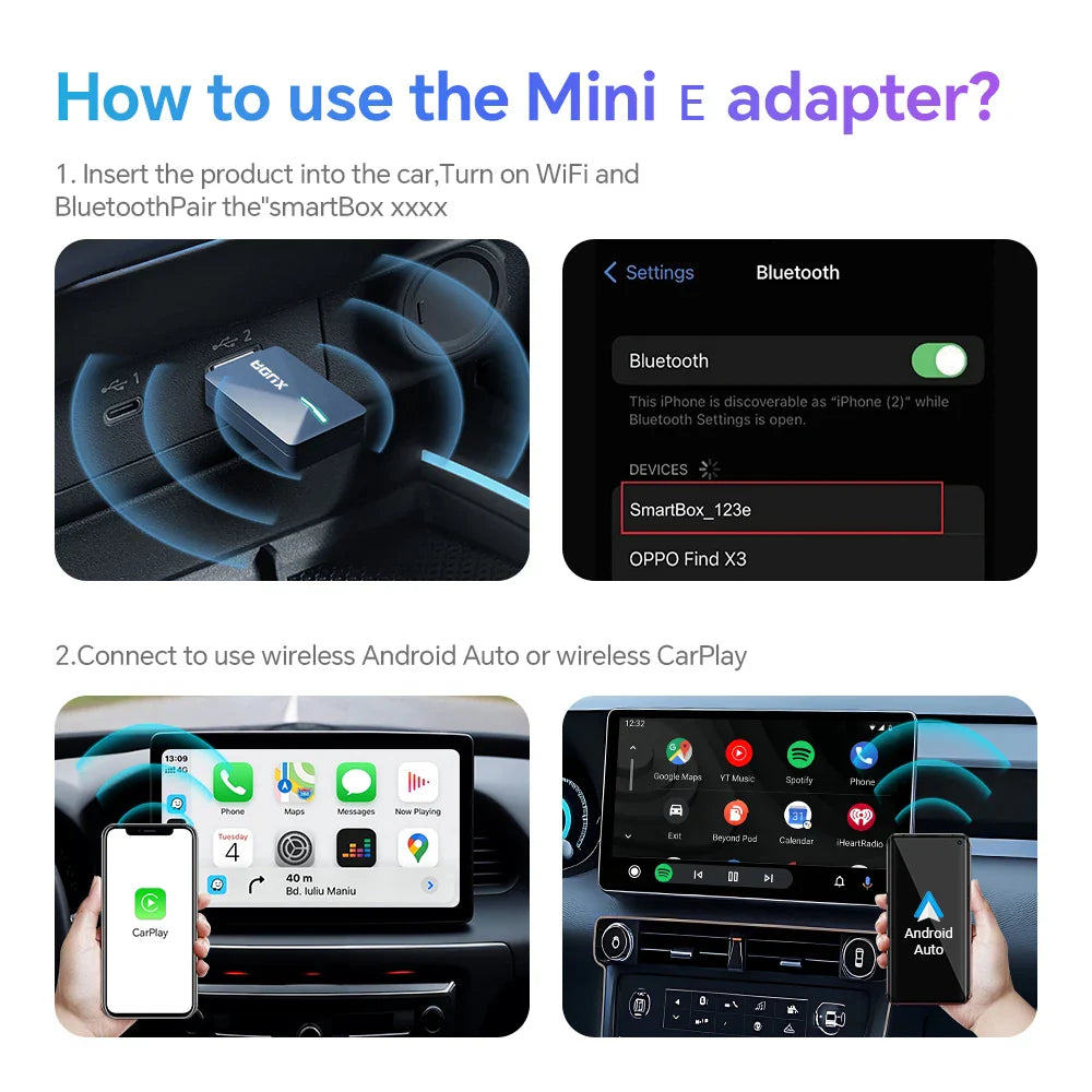 XUDA 2025 2-in-1 Wireless CarPlay & Android Auto Mini Box — Smart Plug & Play Adapter with Bluetooth & Fast WiFi Connect