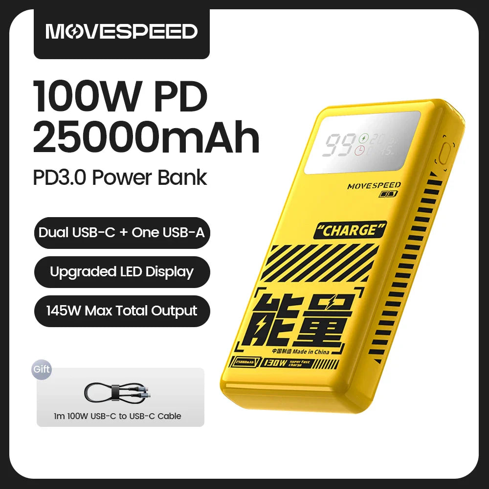 MOVESPEED M25Pro 140W Power Bank – 25000mAh Portable External Battery with Type C Fast Charge for iPhone, MacBook & Laptop