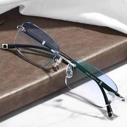 Luxury Diamond-Cut Photochromic Reading Glasses – Rimless Men’s & Women’s Color-Changing Presbyopia Eyewear