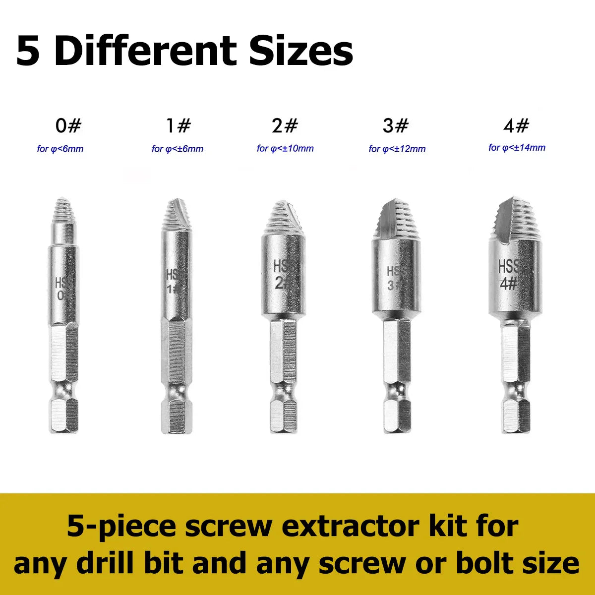 SenNan 5Pcs Damaged Screw Extractor Drill Bit - High-Speed Steel for Easily Removing Broken Screws & Bolts