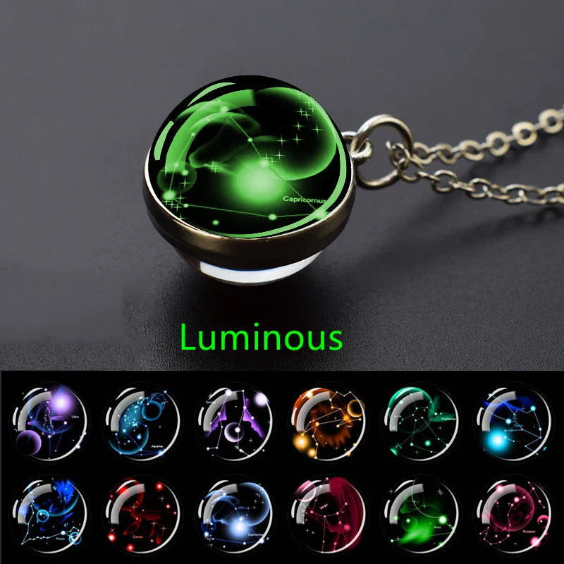 Luminous Zodiac Constellation Necklace – Starry Sky Glass Ball Pendant for Men & Women, 12 Astrology Signs Gift