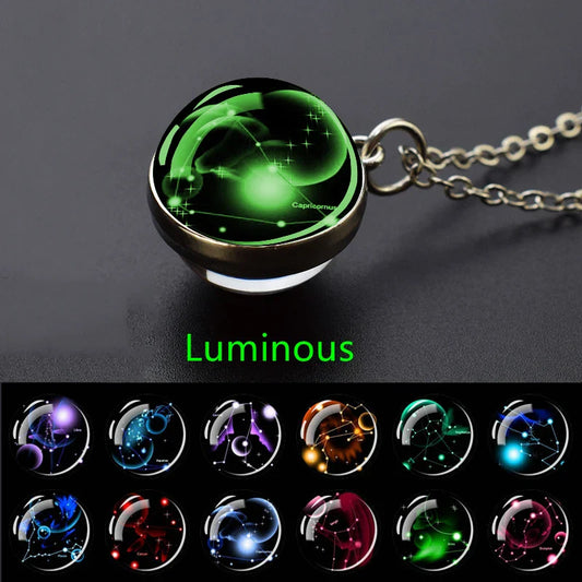 Luminous Zodiac Constellation Necklace – Starry Sky Glass Ball Pendant for Men & Women, 12 Astrology Signs Gift