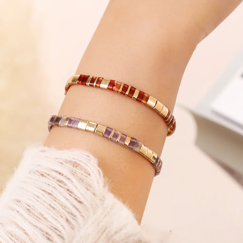 ZMZY Stone Tila Beads Elastic Bracelet for Women – 2025 Fashion Colorful Rainbow Miyuki Tile Bead Jewelry Gift Bracelet