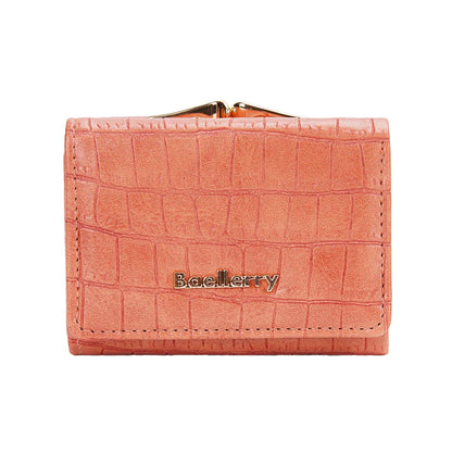 Baellerry Short Women’s Wallet — Crocodile Pattern Coin & Card Holder with Photo Slots, Hasp Purse for Girls